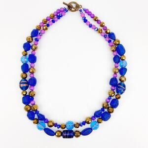 19” Double Strand Blue Art Glass Necklace